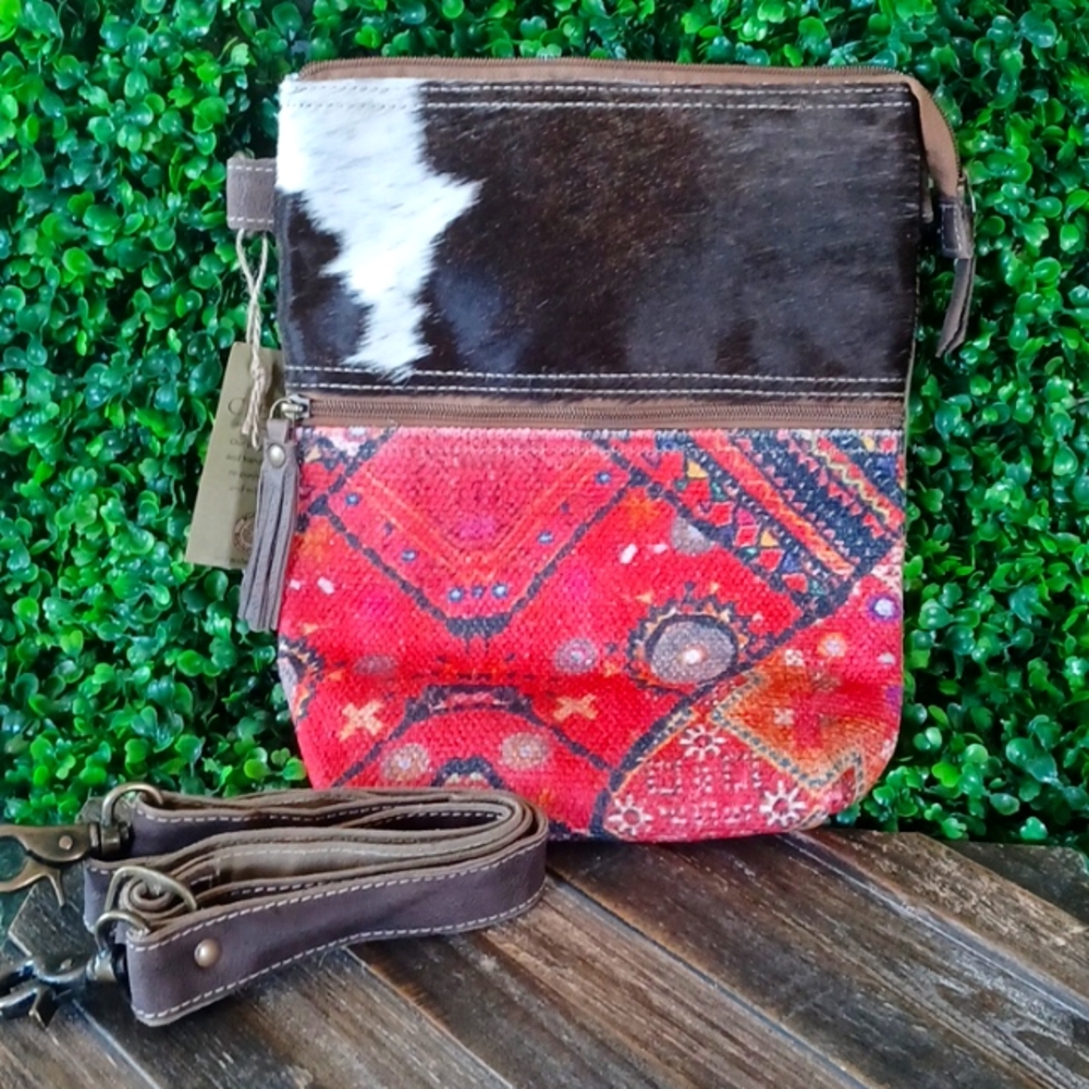 Western Cow Lether & Canva Crosbody Bag